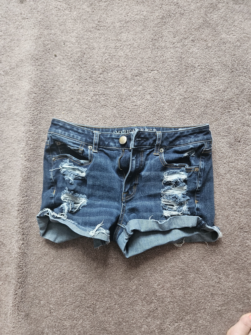 American Eagle Outfitters Dark Blue Distressed Denim Shorts